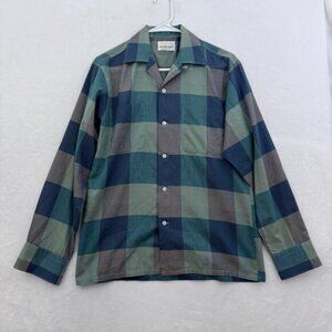 VTG Brent Shirt Mens S Blue Plaid Loop Collar Japan Camp Golden Montgomery Ward
